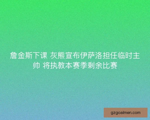 詹金斯下课 灰熊宣布伊萨洛担任临时主帅 将执教本赛季剩余比赛