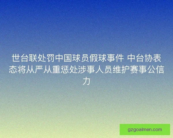 世台联处罚中国球员假球事件 中台协表态将从严从重惩处涉事人员维护赛事公信力